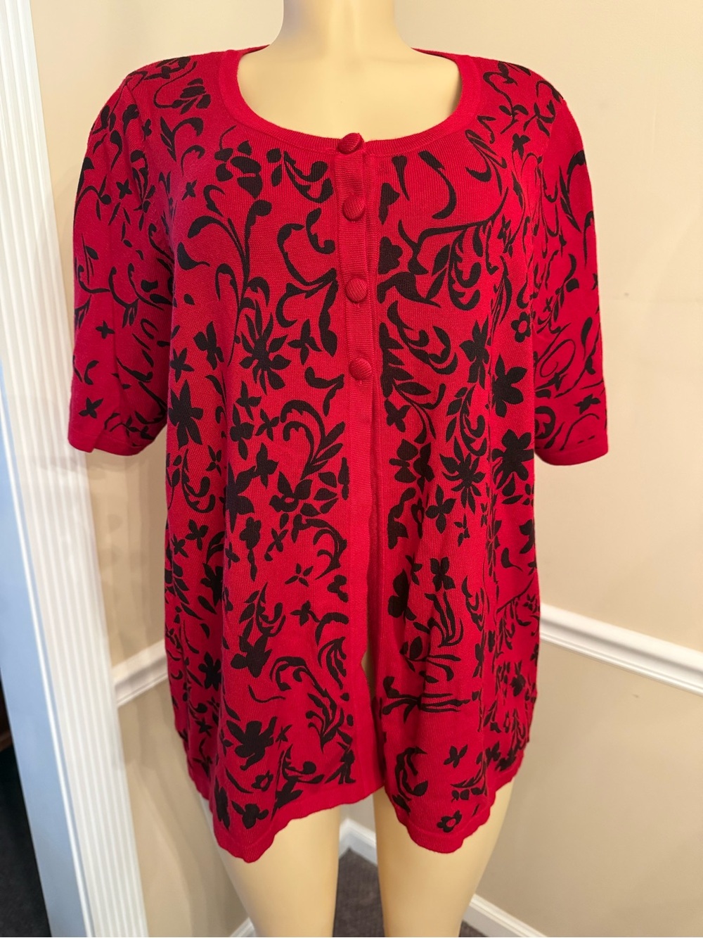 croft & barrow Red Floral Button-Front Knit Top